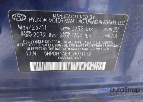 2012 Hyundai Elantra Gls из США, поврежденный, VIN 5NPDH4AE4CH071172